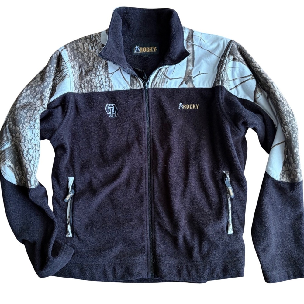 Rocky Mens Full Zip Fleece Jacket Black Tree Camo Hunting Outdoor Large